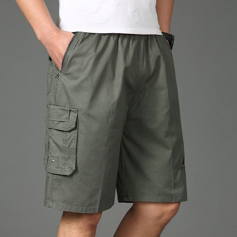 2023 Shorts Men Bermuda Cotton Pocket Zip Cargo Shorts Fashion Style Elastic Army Male Summer Casual Knee Length Vintage Yellow