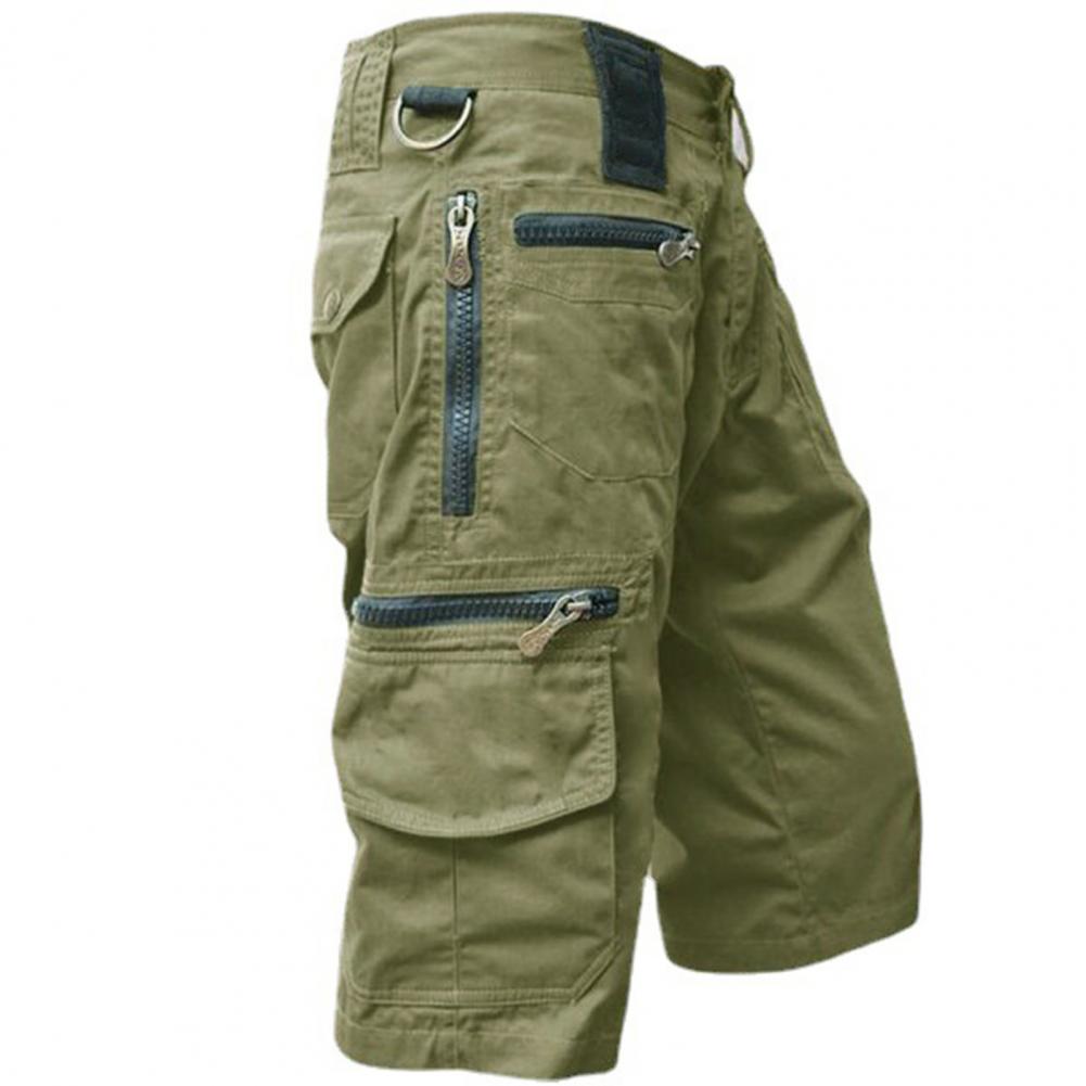 Capri Pants Solid Color Multi Pockets Summer Relaxed Fit Straight Cargo Shorts Zipper Pocket Mid-Rise Capri Pants