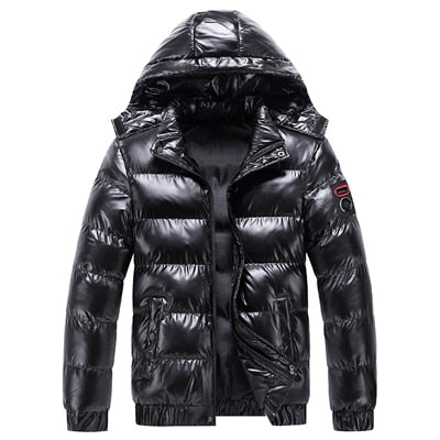 Autumn Men's Coat Windbreaker Fashion Male Cotton Warm Parka Shiny Down Hood Casual Outerwear Thermal Black Bomber Jackets Men