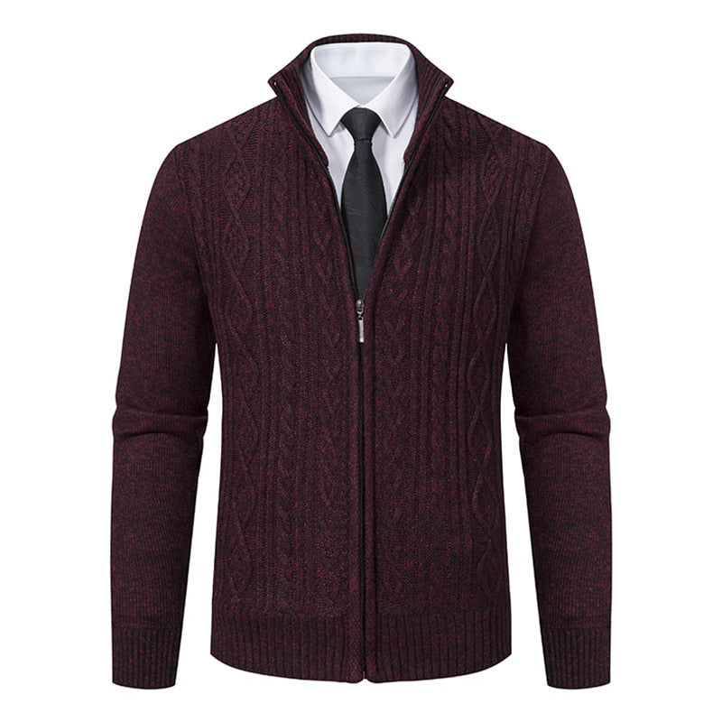 New Winter Thick Warm Cardgian Men Smart Casual Knitted Sweatercoat Jackets Mens Slim Solid Color Stand Collar Knitting Cardigan