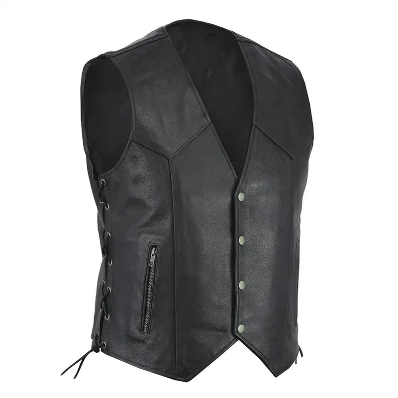 Men's Faux Leather Vest Single-breasted Side Zipper Straps Short Leather Vest Men's Punk Rock Sleeveless Leather Tops（PU）