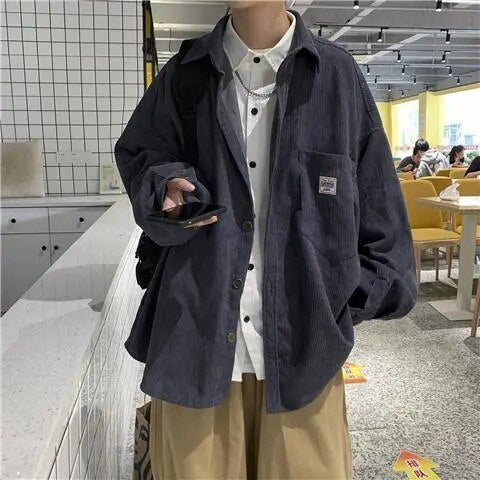 Spring Autumn Winter Fashion Man Solid Casual Corduroy Shirt Men's Loose Tess Cool Boys All Match Soft Coat