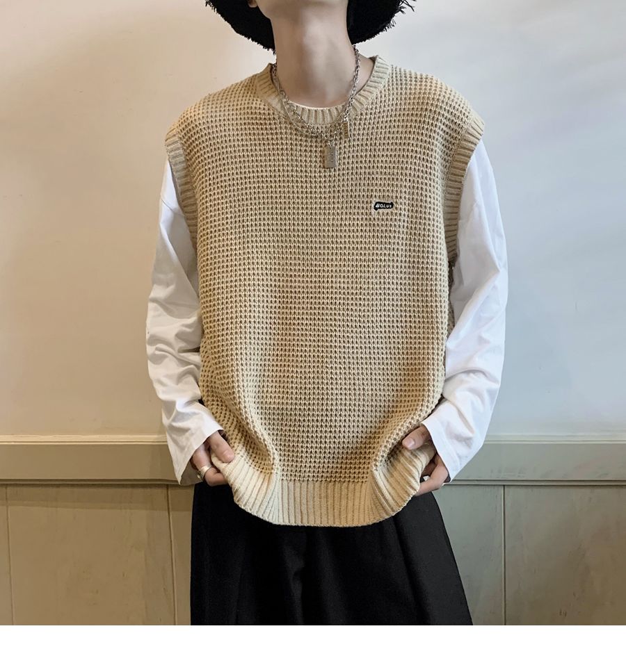 Spring Autumn Fashion Solid Casual Pullover Tess Vest Men Loose Knitted Top Sweater Gentle Students College Style Soft Sleeveles