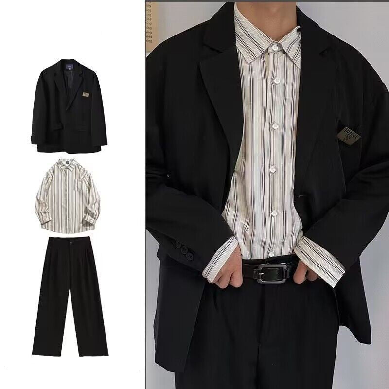 Casual Suit for Men Loose Fitting Shirt + Jacket + Pant Men's Set