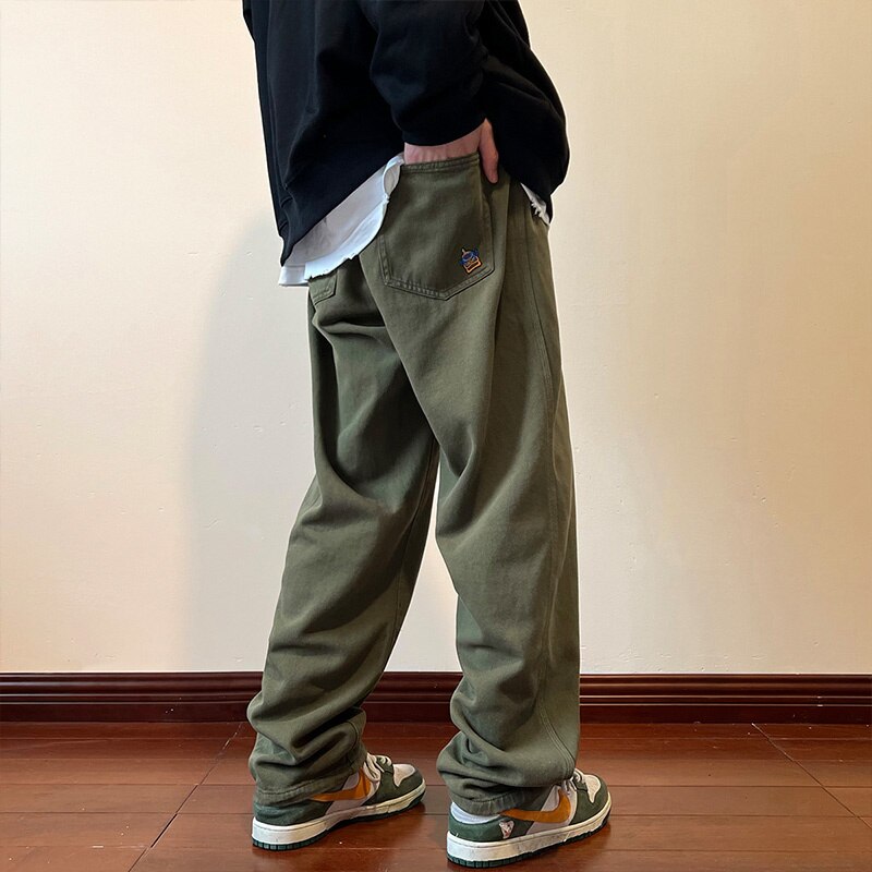 Khaki work casual pants men's spring and autumn new American high street pants fashion brand loose wide leg straight pants 2023