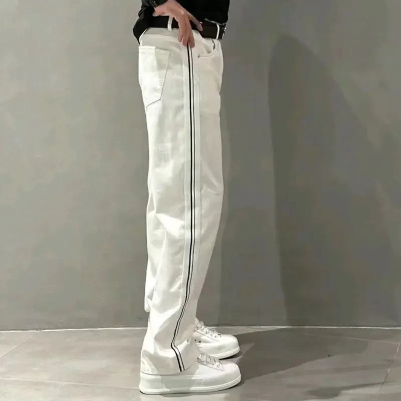 Trousers White Straight Male Cowboy Pants Retro Jeans for Men Classic Cheap Denim Aesthetic Stylish Baggy 90s Streetwear Loose