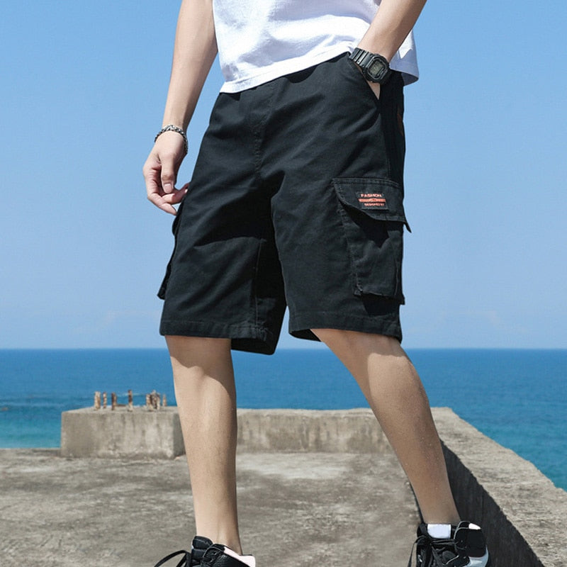 Mens Summer Shorts Harajuku Streetwear Cargo Shorts Fashion Black Multi-pocket Capri Pants Tactical Short Hot Breeches Hip Hop