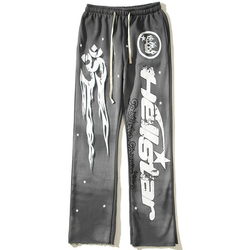 Hellstar Sweatpants High Quality Heavy Wool Fabric Flame Letter Print HELLSTAR High Street Hip Hop Loose Casual Pants Men Women