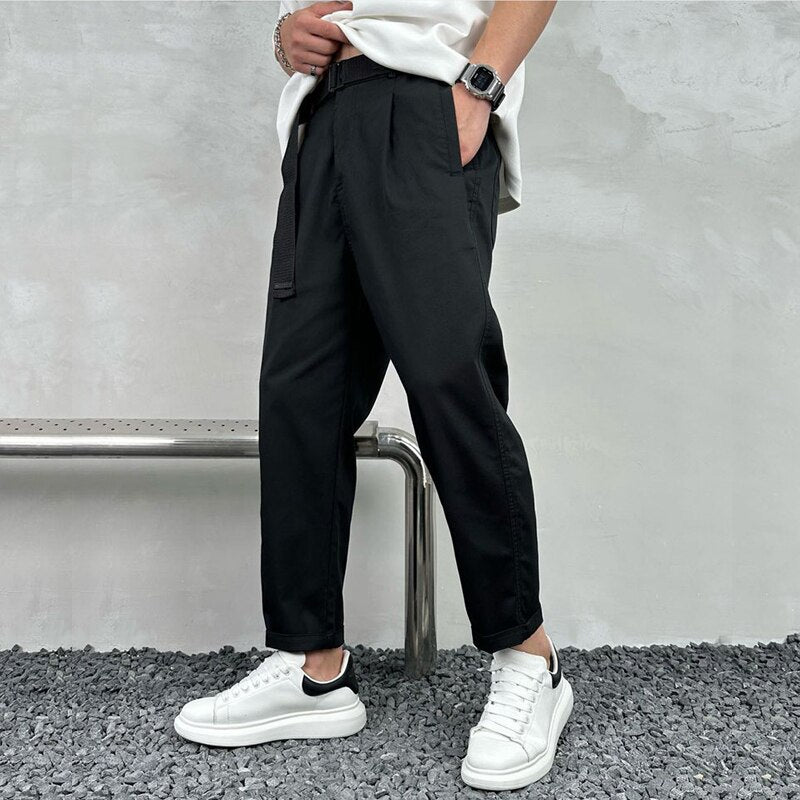 Spring Summer Men's Baggy Thin Casual Pants Korean Fashion Overalls Harem Pants Streetwear Ankle-Length Pants Cargo Trousers