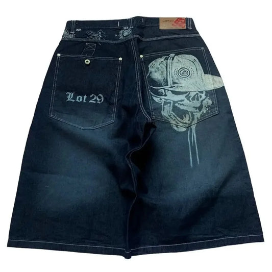 FORUWISH  -  2024 Summer New Fashion Skull Print Loose Denim Shorts Men And Women Y2K Harajuku Vintage Casual Gothic Wide-leg Sports Pants