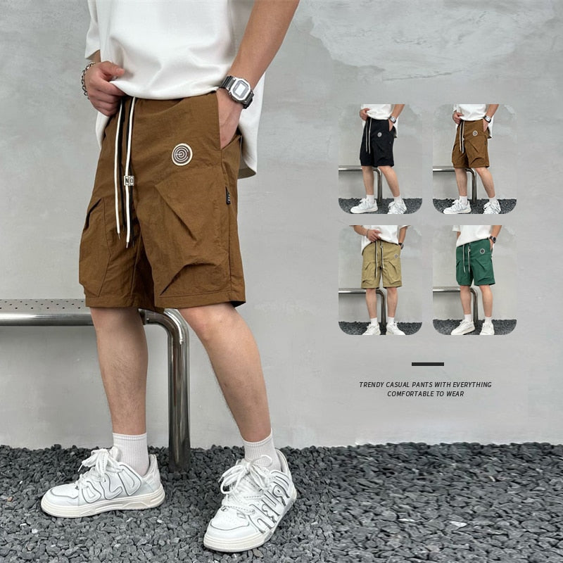 Summer New Men's Elastic Waist Embroidered Oversize Shorts Loose Breathable Sports Quick-drying Short Pants Male