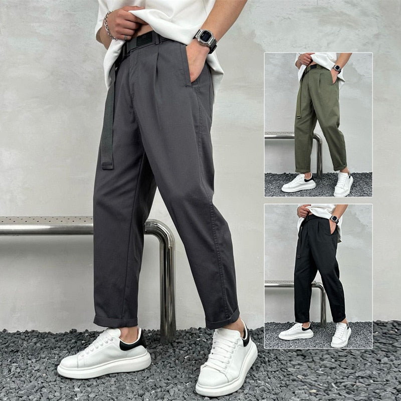 Spring Summer Men's Baggy Thin Casual Pants Korean Fashion Overalls Harem Pants Streetwear Ankle-Length Pants Cargo Trousers