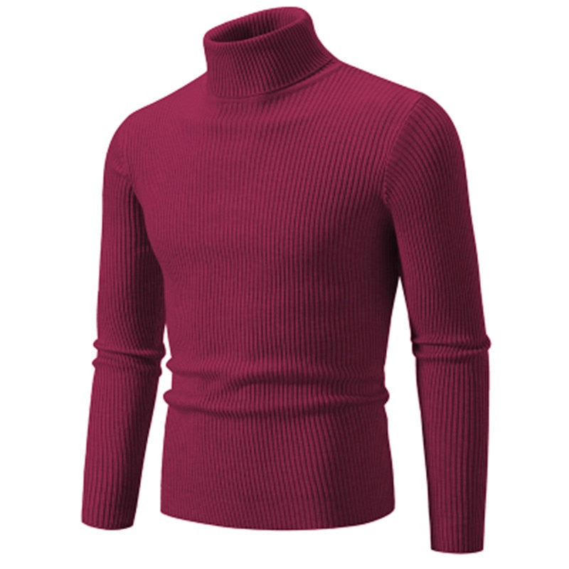 Autumn Winter Turtleneck Sweater Men Warm Knitted Solid Color Pullovers Men's Slim Fit Casual Turtleneck Knitwear Man Sweaters