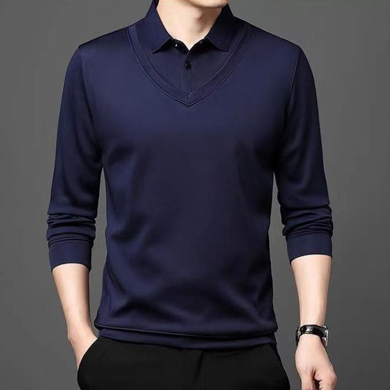 Business Casual Thin Slim Men Polo Shirt Spring Autumn New Button Lapel Striped Long Sleeve 2022 Fashion Korean Clothing Tops