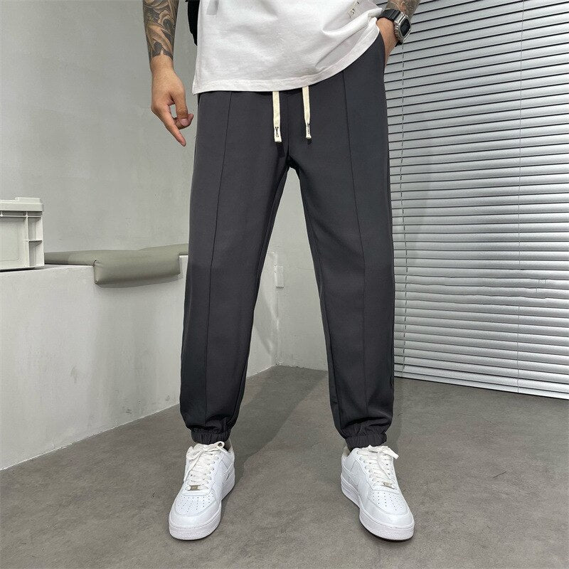 2023 Summer New Men's Thin Drape Ice Silk Pants Leg-in Air Conditioning Pants Korean Style Fashionable Loose Trousers Male