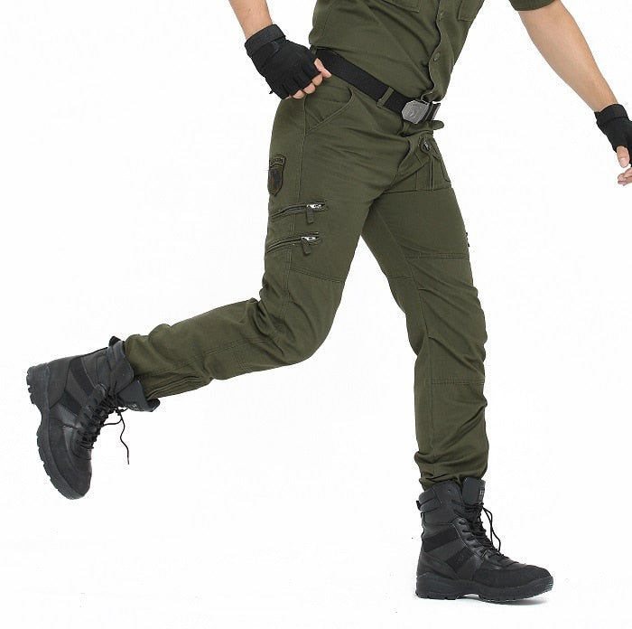 2023 Men's Cargo Pant Cotton Army Military Tactical Pant Men Vintage Camo Green Work Many Pocket Cotton Camouflage Black Trouser