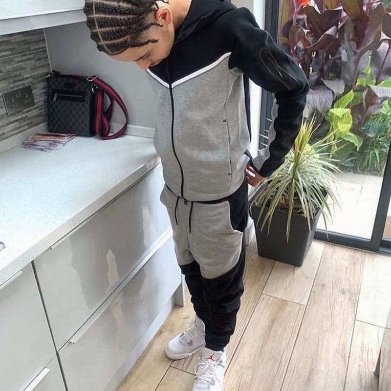 2023 Men Tracksuits 2 Piece Set Black Sports Suit Jogging Men New Brand Designer Style Tech Sweatpants Black Techwear Polyester