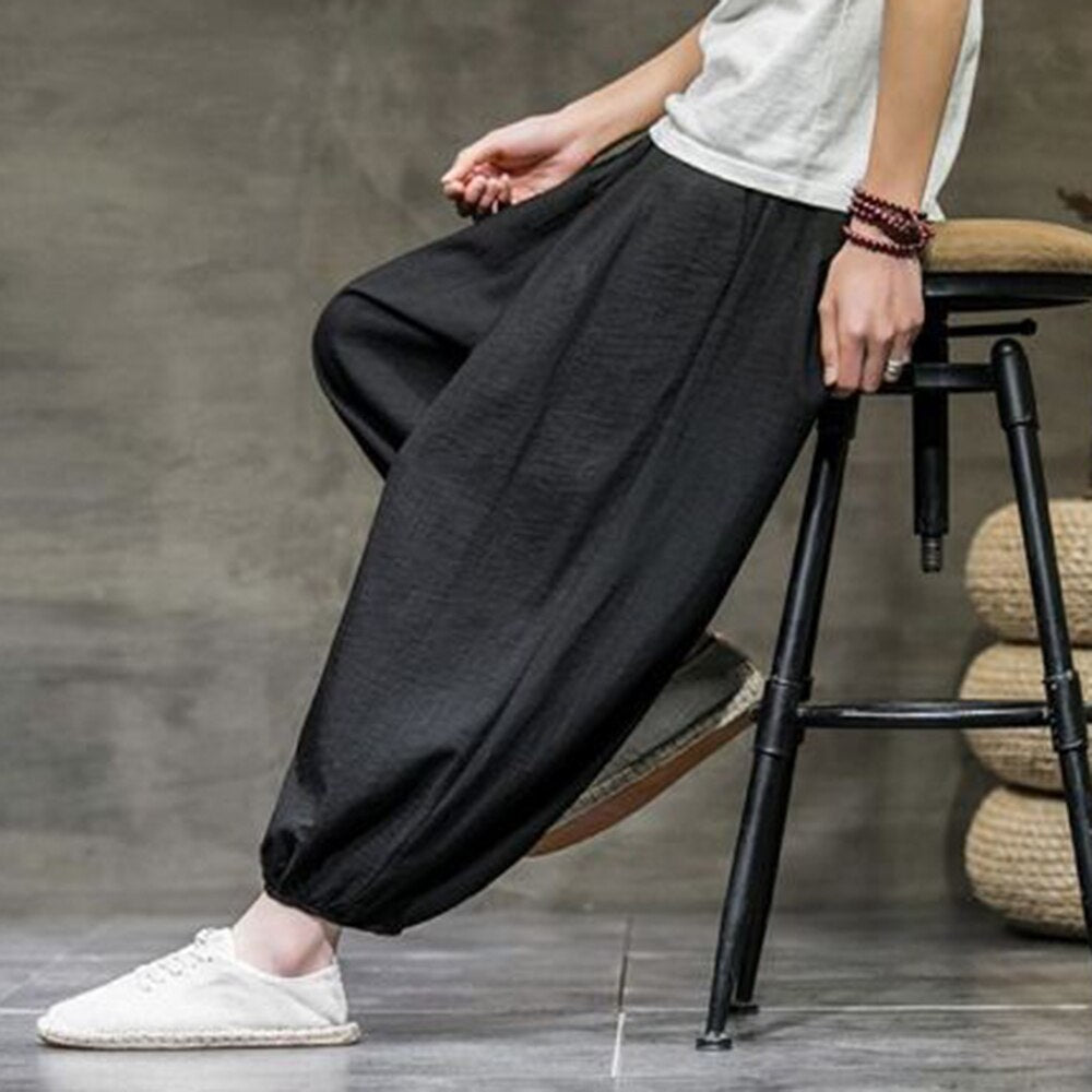 Men Harajuku Harem Pants 2023 Mens Summer Cotton Linen Joggers Pants Male Vintage Chinese Style Sweatpants Fashions Size S-3XL