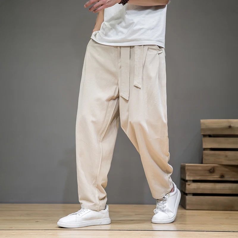 FORUWISH  -  Spring Cotton Linen Pants Men Elastic Waist Casual Harem Pant Loose Sweatpants Traditional Chinese Trousers pantalons homme