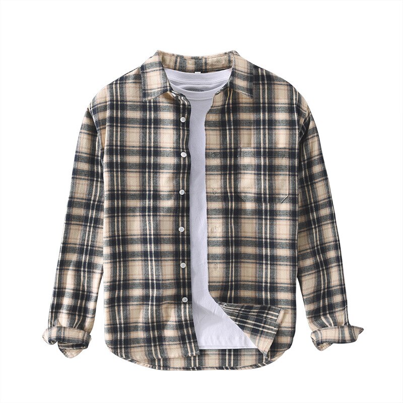 High Street Vintage Plaid Long Sleeve Shirt Male Korean Version of Fashion Loose Spring Autumn Coat Fashion Brand Mens Shirts