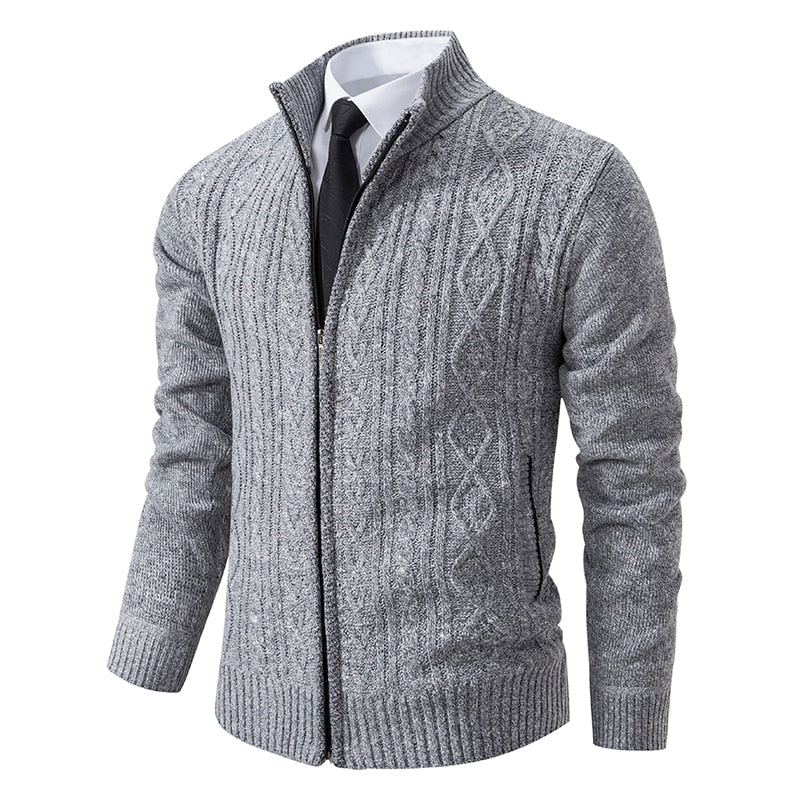 New Winter Thick Warm Cardgian Men Smart Casual Knitted Sweatercoat Jackets Mens Slim Solid Color Stand Collar Knitting Cardigan