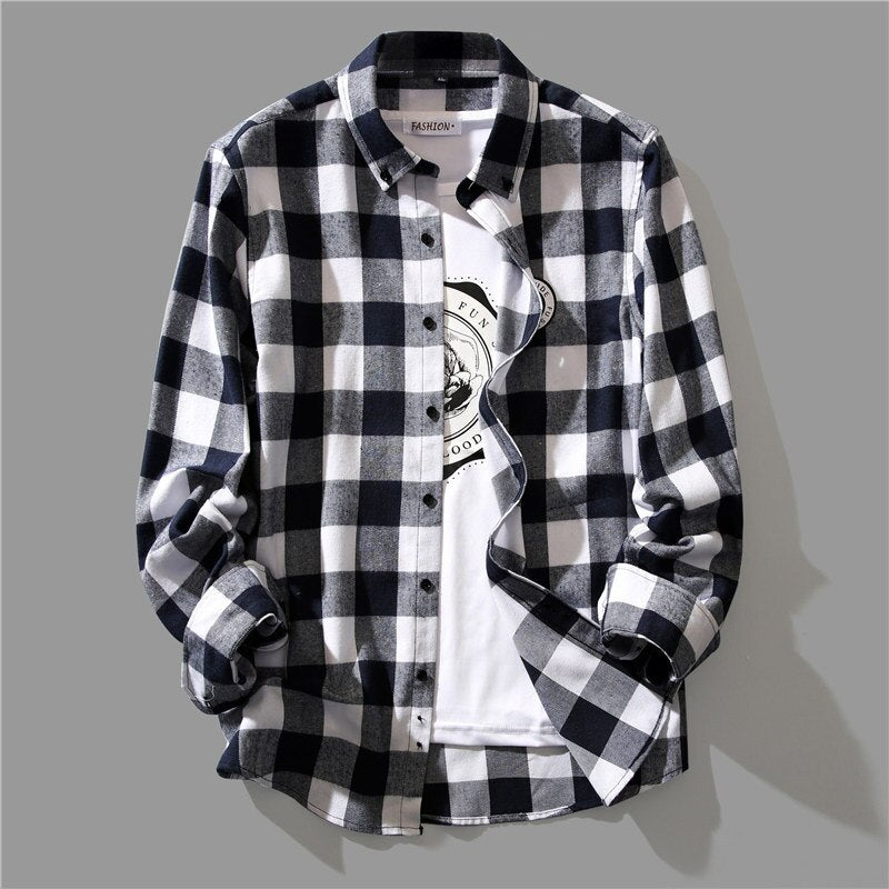 Luxury Business Black White Plaid Shirt Men's Korean Fashion Long Sleeved Jacket Collar Slim Fit Shirts And Blouses For Men