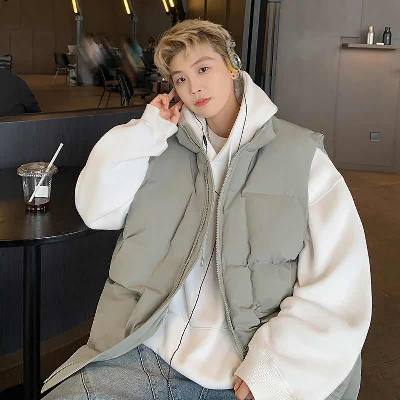 Winter Thick Vest Men Warm Fashion Thicken Vest Men Streetwear Korean Loose Sleeveless Coat Mens Jacket Large Size 5XL