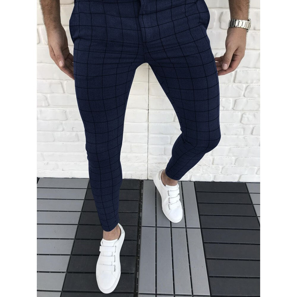 Plaid Men Pants Skinny Pants Men's Clothing Pantalon Trousers Pencil Pants Men's Ropa Hombre Streetwear Men Smart Casual Pants