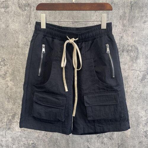 Summer Oversized Zipper Multi-pocket Functional Cargo Shorts High Street Fashionable Five-point Men's Overalls Straight Baggy