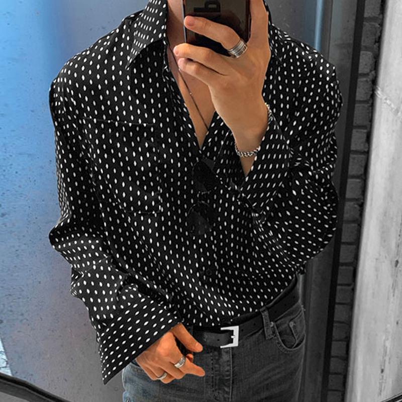 Fashion Men Shirt Polka Dot Print Lapel Long Sleeve Oversize Button Men Clothing 2023 Korean Style Casual Shirts S-5XL INCERUN