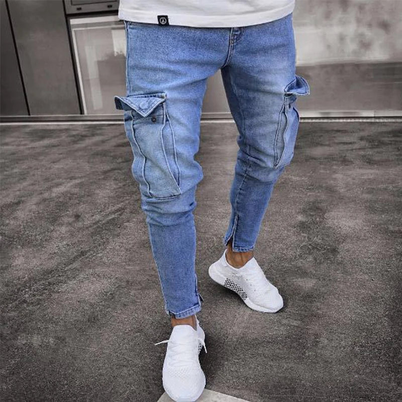 FORUWISH  -  New Men's Slim Fit Stretch Jeans Casual Fashion Multi Pocket Cargo Denim Pants High Street Men's Jeans Work Hip Hop Trousers