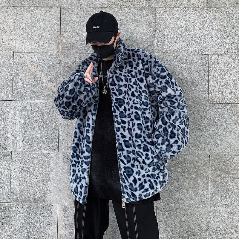 Winter New Lamb Wool Jacket Harajuku Fashion Casual Oversize Pattern Male Thicken Warm Parkas Hip Hop Loose Coat