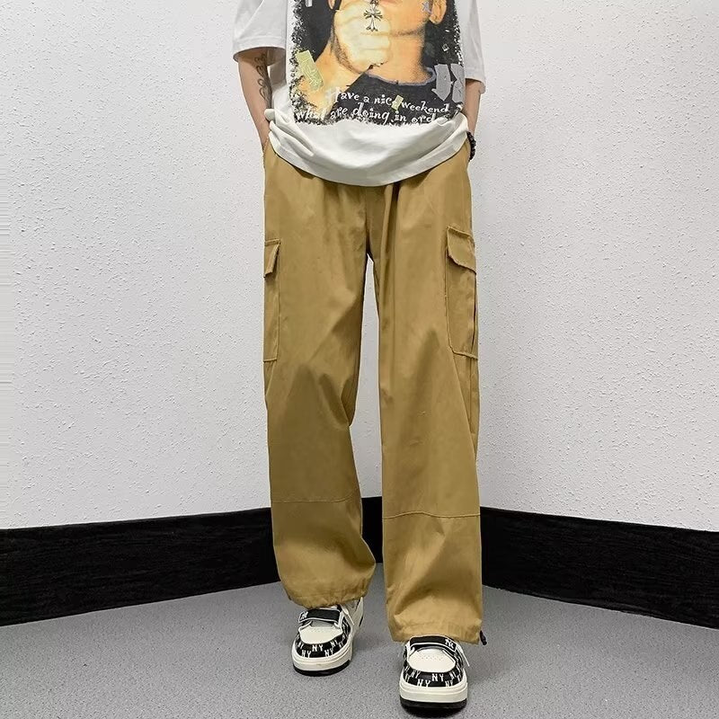 2023 Khaki cargo jogger vintage army pants men's summer thin ins trendy multi pocket straight tube casual pants Genuine