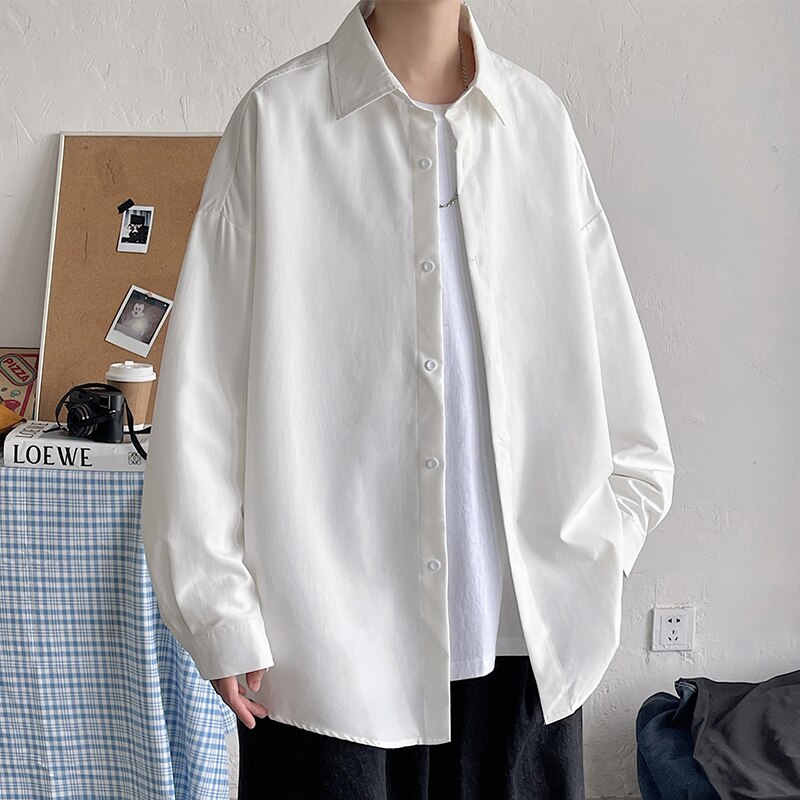 Youth Korean Fashion Black Long Sleeve Shirts 2023 Mens Harajuku Black Oversized Shirt Button Up Shirts Blouses 5XL