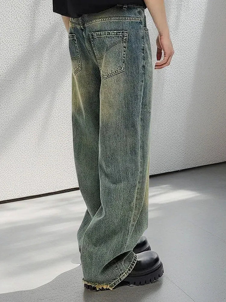 NEW America Hip Hop Men's Blue oversized Jeans Classic High Street Straight leg Denim Wideleg Pants Male Vintage Blue Jeans