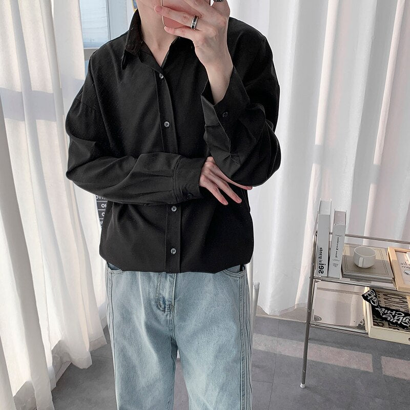 Summer Men's Oversize Shirt Solid Casual Shirts Harajuku Hip Hop Top Long Sleeve Men's Clothing Hawaii  Autumn Streetwear