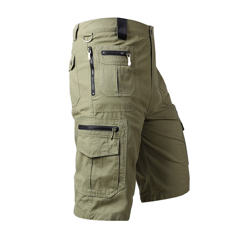 Summer Men's Military Cargo Shorts Multi Pocket Army Tactical Cropped Trousers Casual Cotton Loose Overalls Long Length Shorts