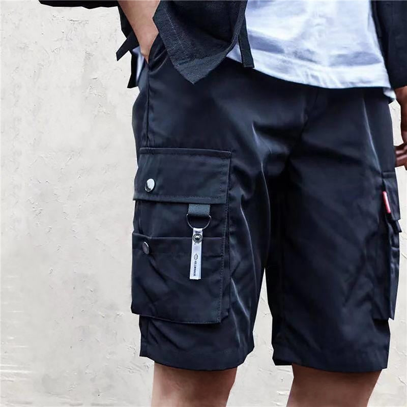 Men Cargo Shorts Tactical Joggers Shorts Work Casual Pants Male Multi Pockets Buttons Loose Wide Leg Knee Length Summer Shorts