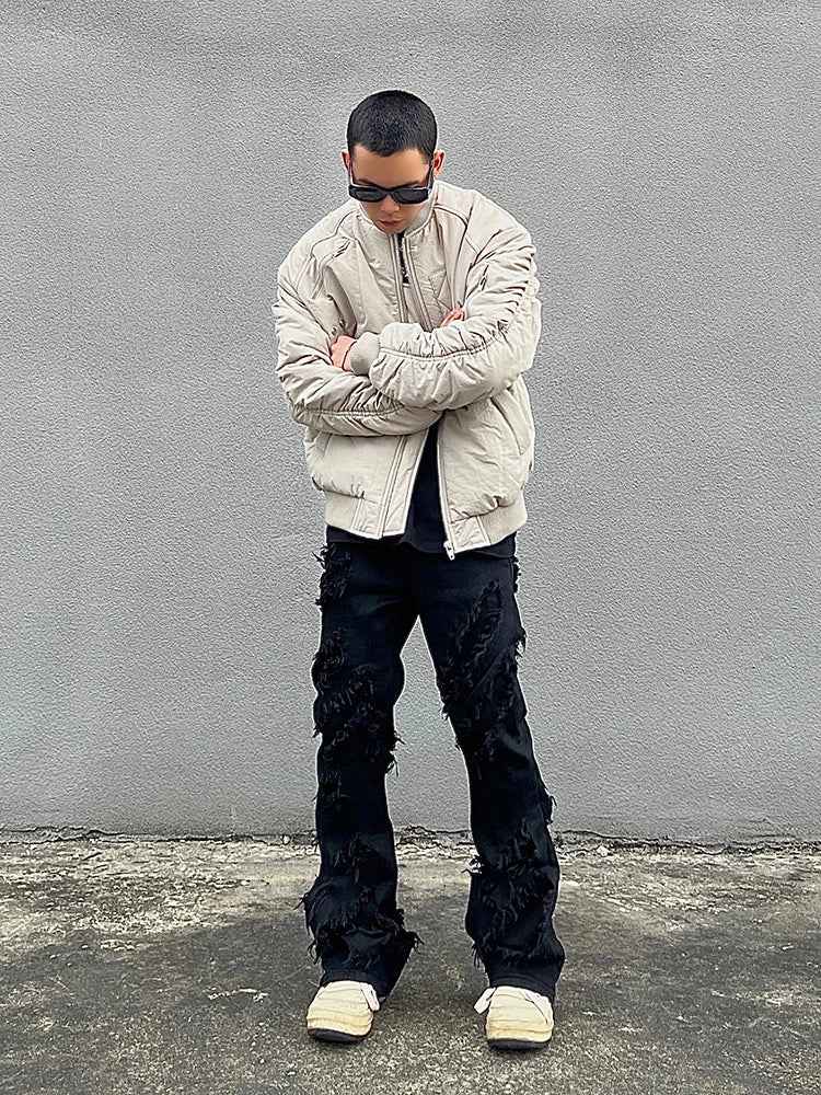 Destroyed Erosion Jeans Men's Ins Fashion Brand ro Pants High Street vibe Broken Straight Barrel Micro Flared Pants