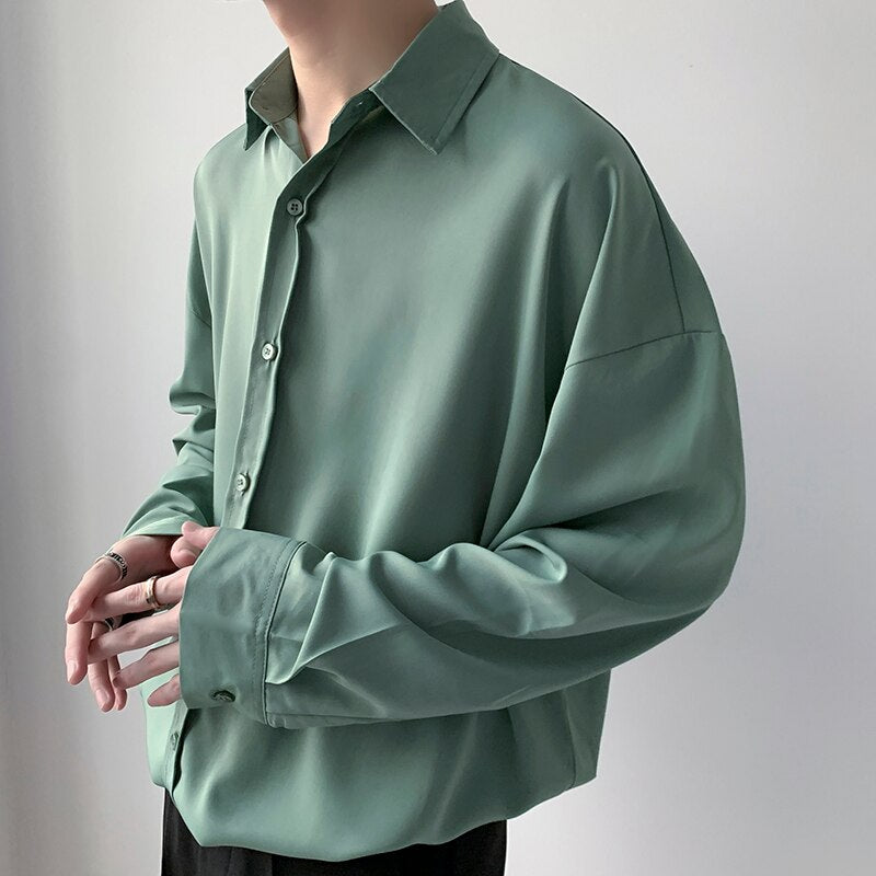 Summer Men's Oversize Shirt Solid Casual Shirts Harajuku Hip Hop Top Long Sleeve Men's Clothing Hawaii  Autumn Streetwear