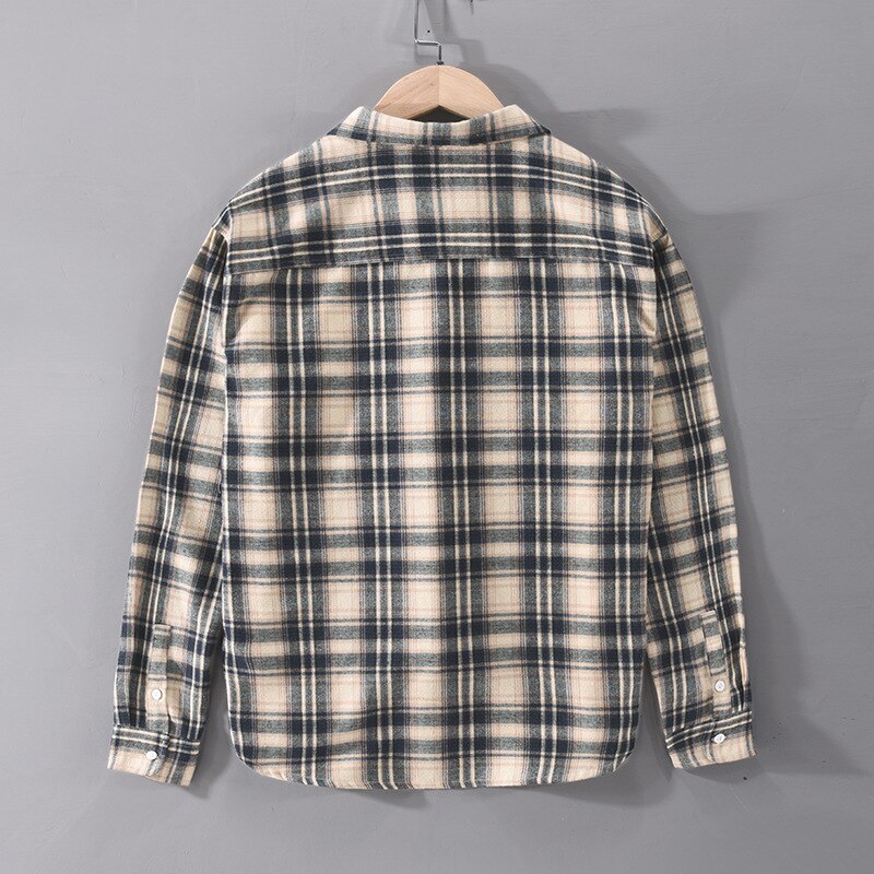 High Street Vintage Plaid Long Sleeve Shirt Male Korean Version of Fashion Loose Spring Autumn Coat Fashion Brand Mens Shirts