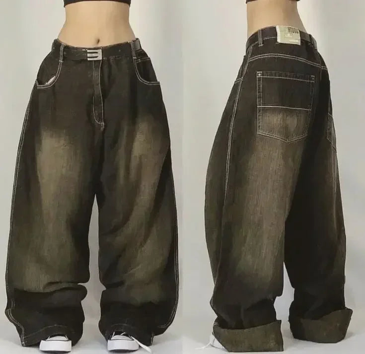 FORUWISH  -  American New Trend 90s Retro Letter Printing Washed Baggy Jeans Female Y2K Harajuku Hip Hop Gothic High Waist Wide Leg Pants