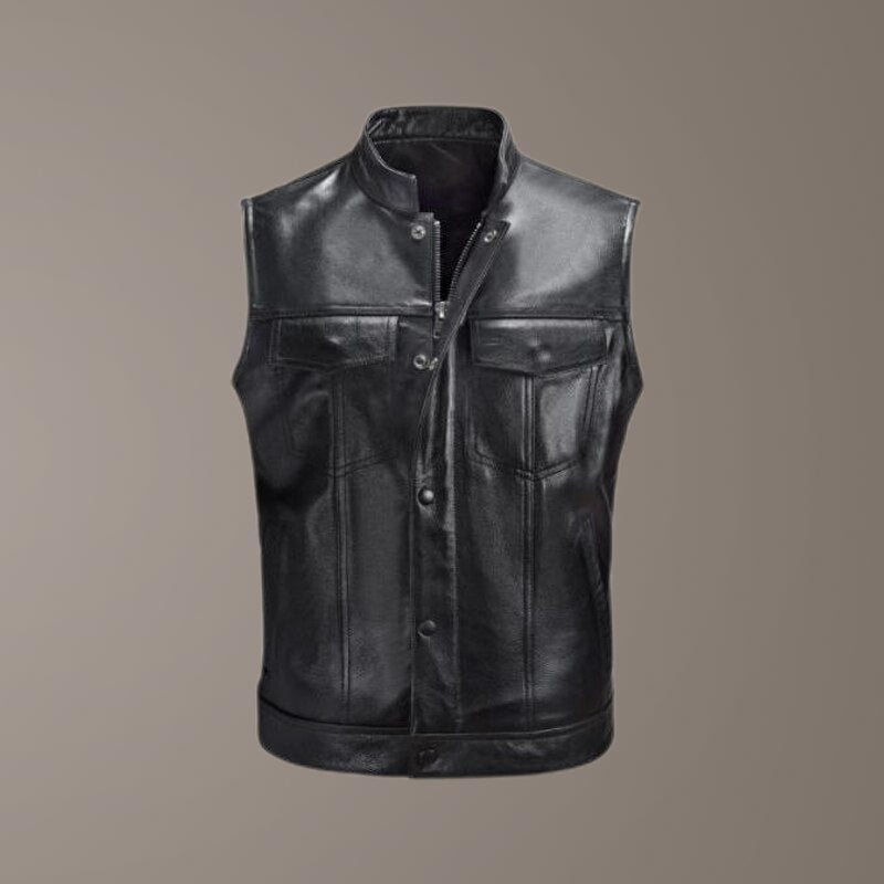 Men 2023 Autumn Fashion PU Leather Vest Jackets Men Motorcycle Slim Fit Waistcoat Male Pocket Zipper Sleeveless Jacket U150