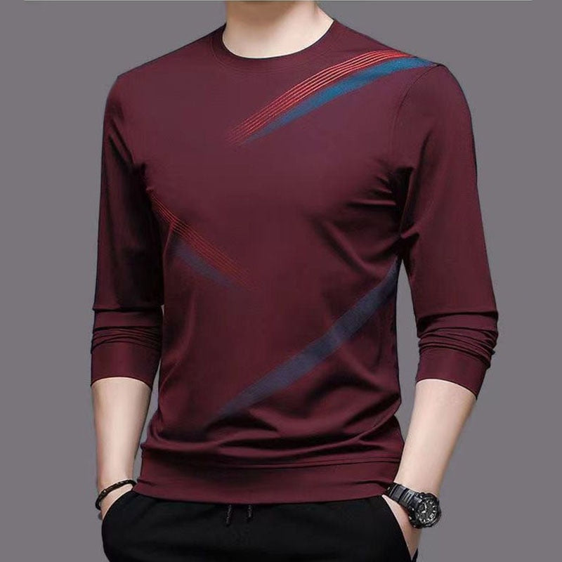 Streetwear Fashion Men Long Sleeve T-shirt Spring Autumn Basic Business Male Clothes Jersey Korean Bottoming Loose Casual Tops