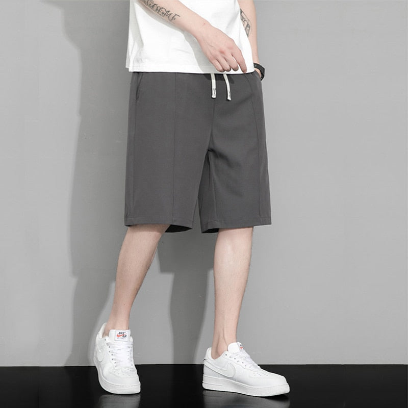 2023 Summer New Men's Thin Casual Shorts Ice Silk Breathable Business Korean Fashion Short Pants White Drawstring Design Male