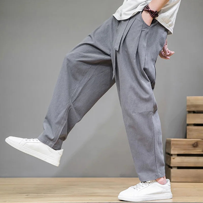 FORUWISH  -  Spring Cotton Linen Pants Men Elastic Waist Casual Harem Pant Loose Sweatpants Traditional Chinese Trousers pantalons homme