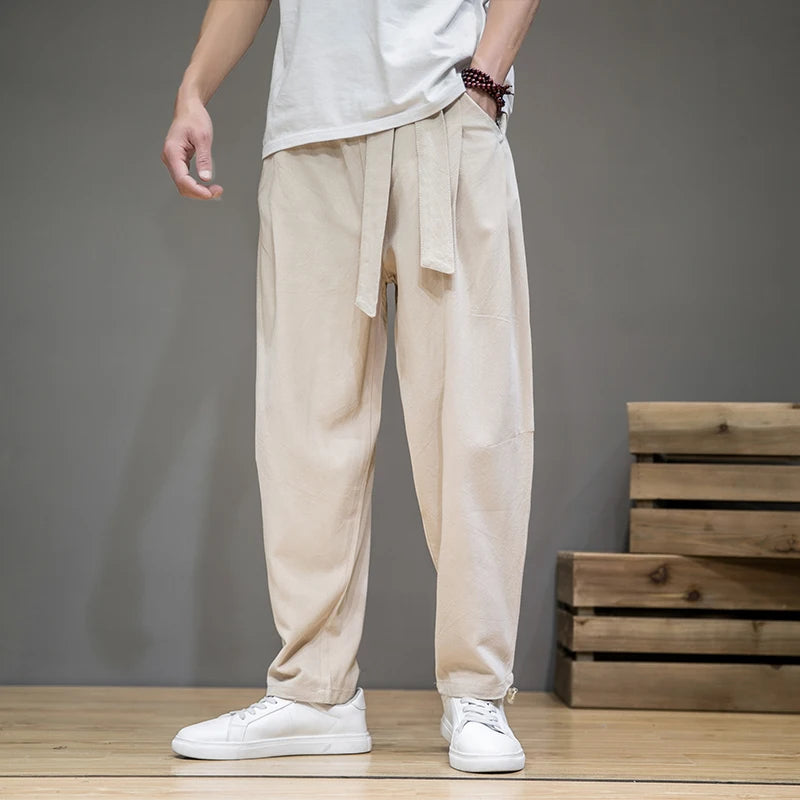 FORUWISH  -  Spring Cotton Linen Pants Men Elastic Waist Casual Harem Pant Loose Sweatpants Traditional Chinese Trousers pantalons homme