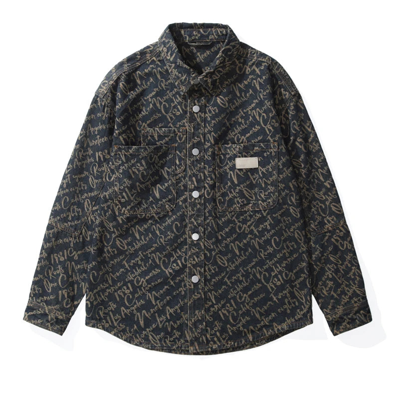 Spring and Autumn New Jacquard Denim Shirt Men Washed Lapel Coat Thin Casual Shirt Jacket Trend