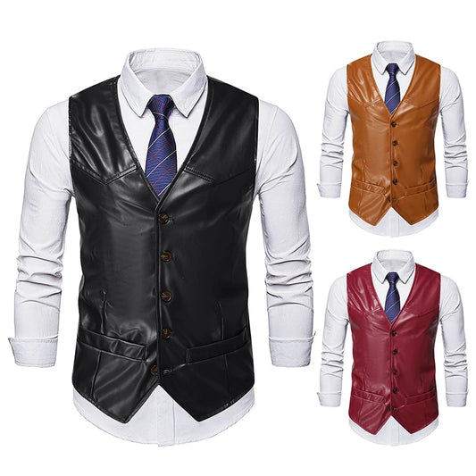 European and American Fashion Retro Men's Vest Performance Costume Decoration Round Neck Sleeveless British Style Vintage Vest