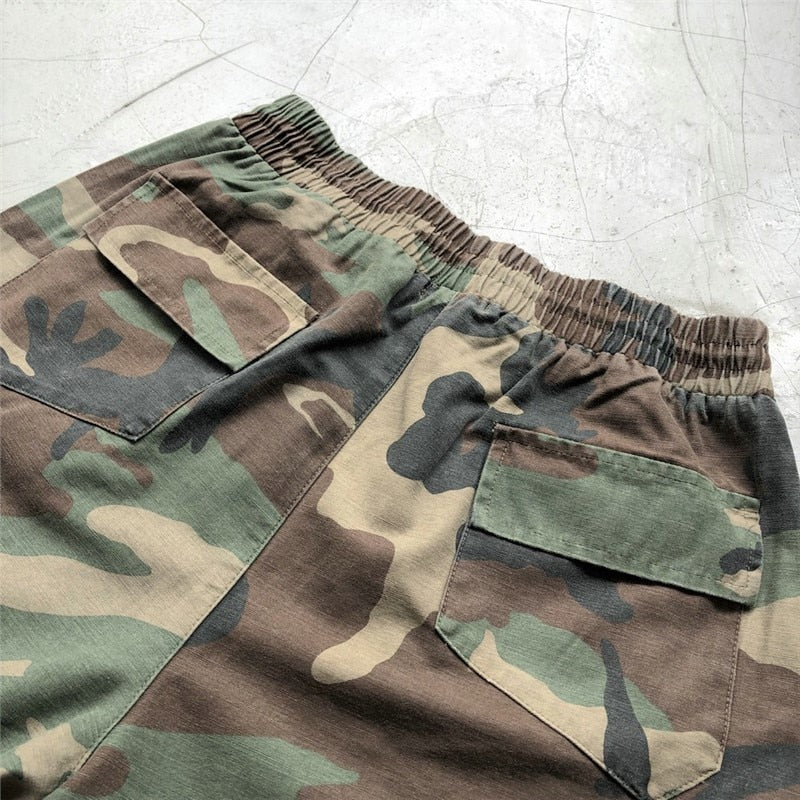 Summer Justin Bieber Military Camouflage Cargo Shorts Men Loose Fit Drawstring Sweat Short Streetwear Six-pocket Styling